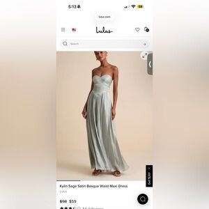 Lulu’s Kylin Sage Satin Basque Waist Maxi Dress